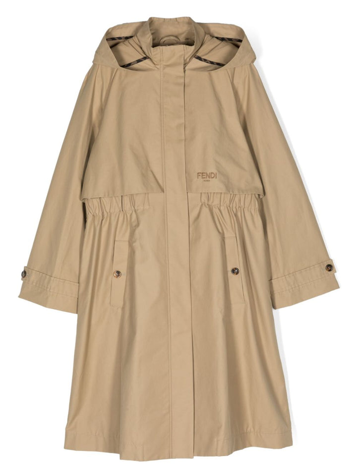 Beige trench coat for girls with logo