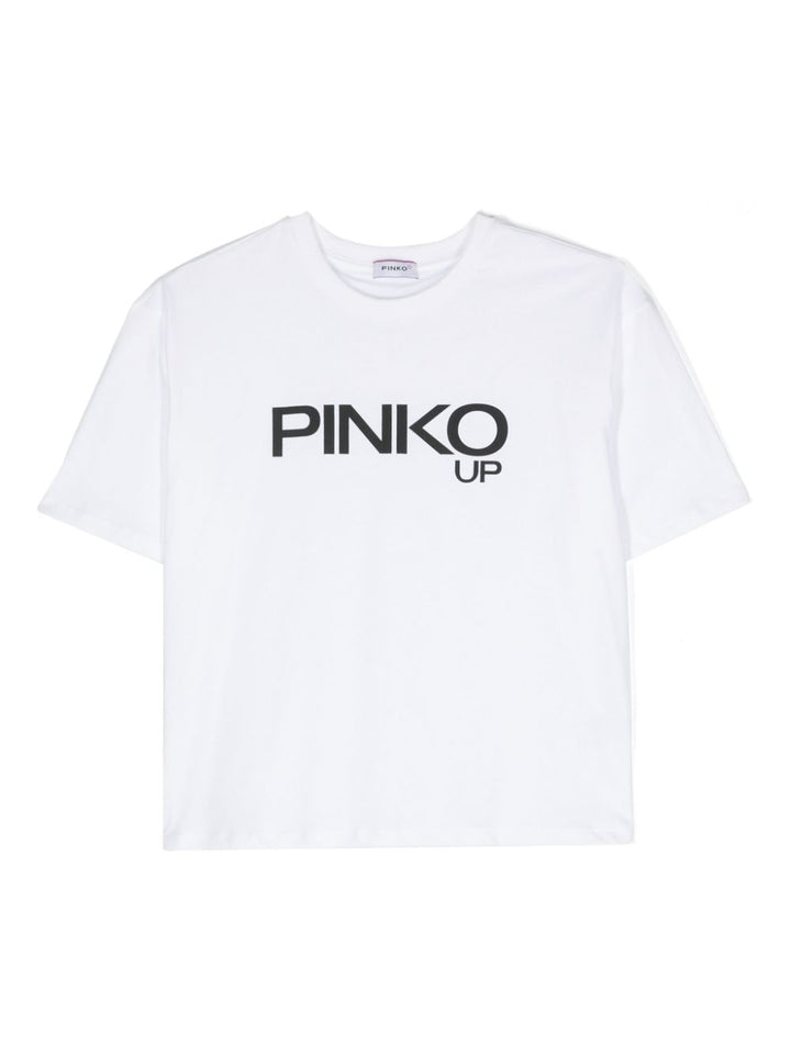 T-shirt bianca per bambina con logo nero