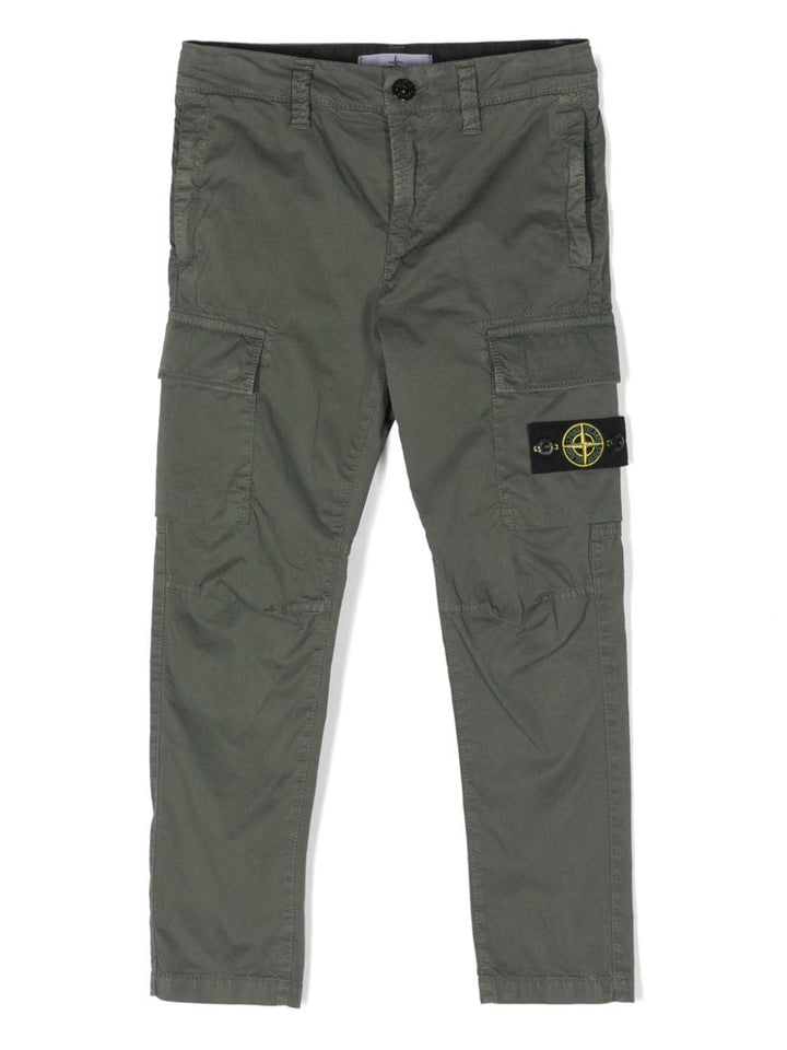 Green trousers for boys with logo