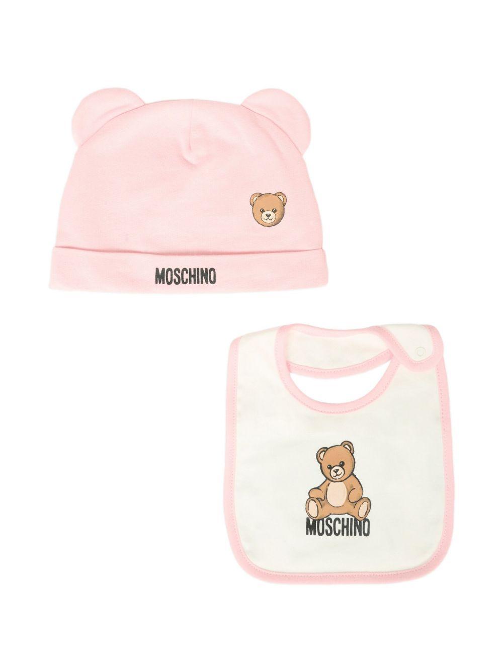 Cappello e bavetta rosa per neonata MUY08LLCA40 50209 Moschino Kids