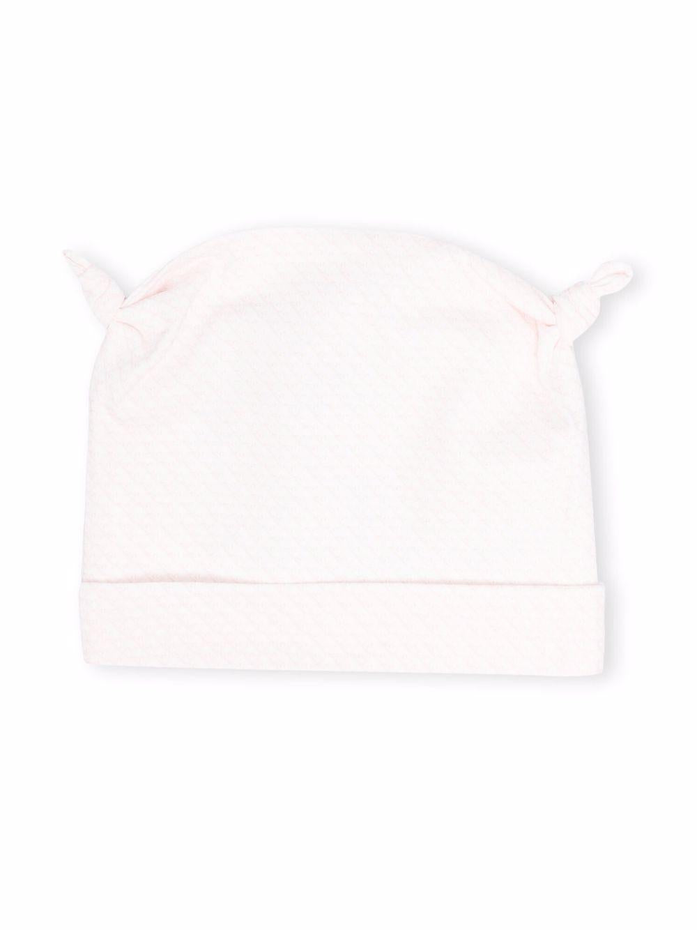 Baby girl hat in white and pink cotton