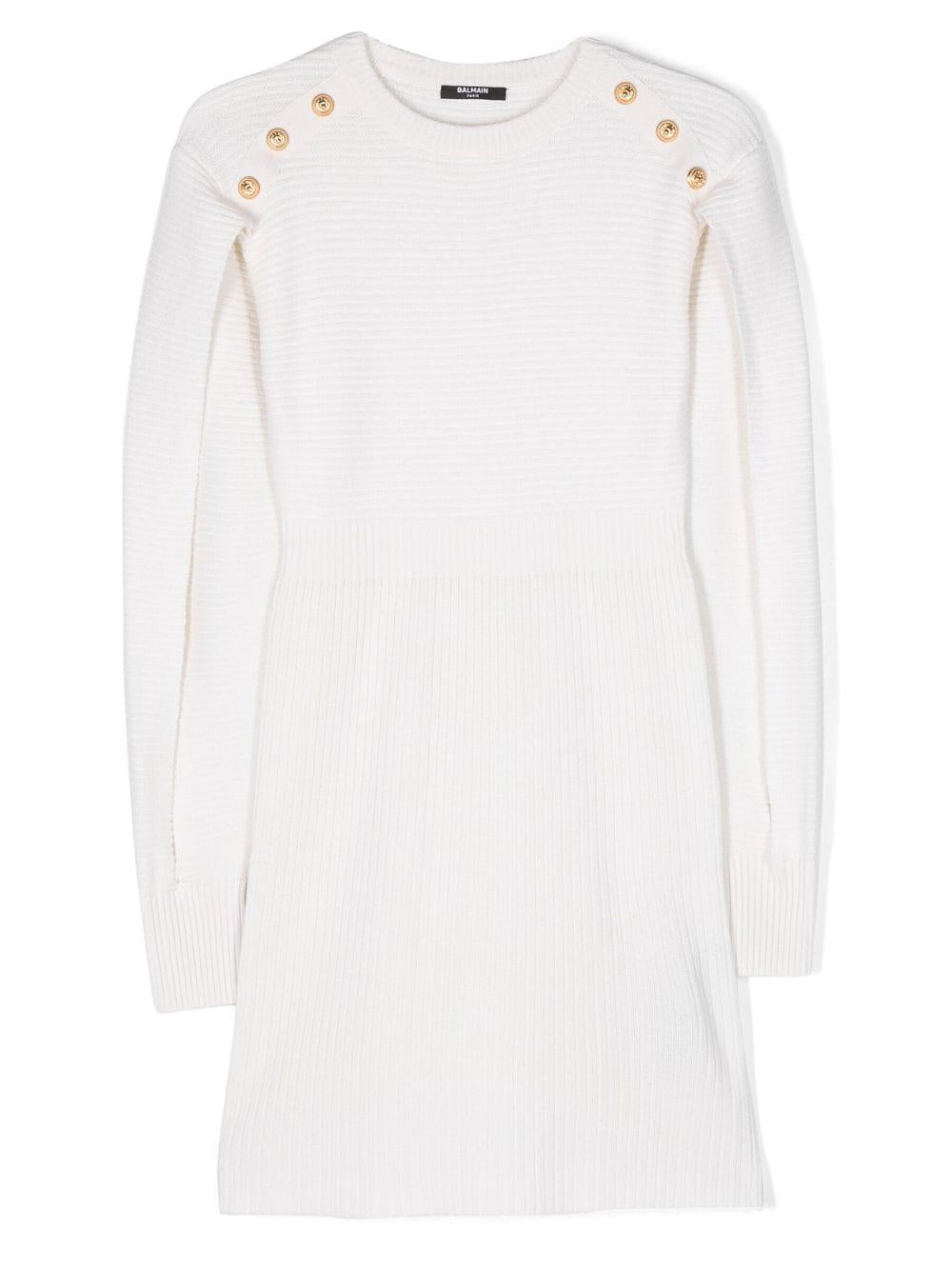 White dress for girls with gold buttons