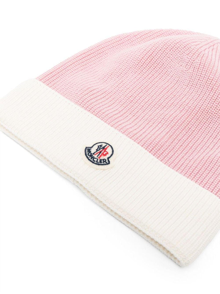 Berretto rosa e bianco per neonata con logo 9513B00002M1367 P05 Moncler Kids