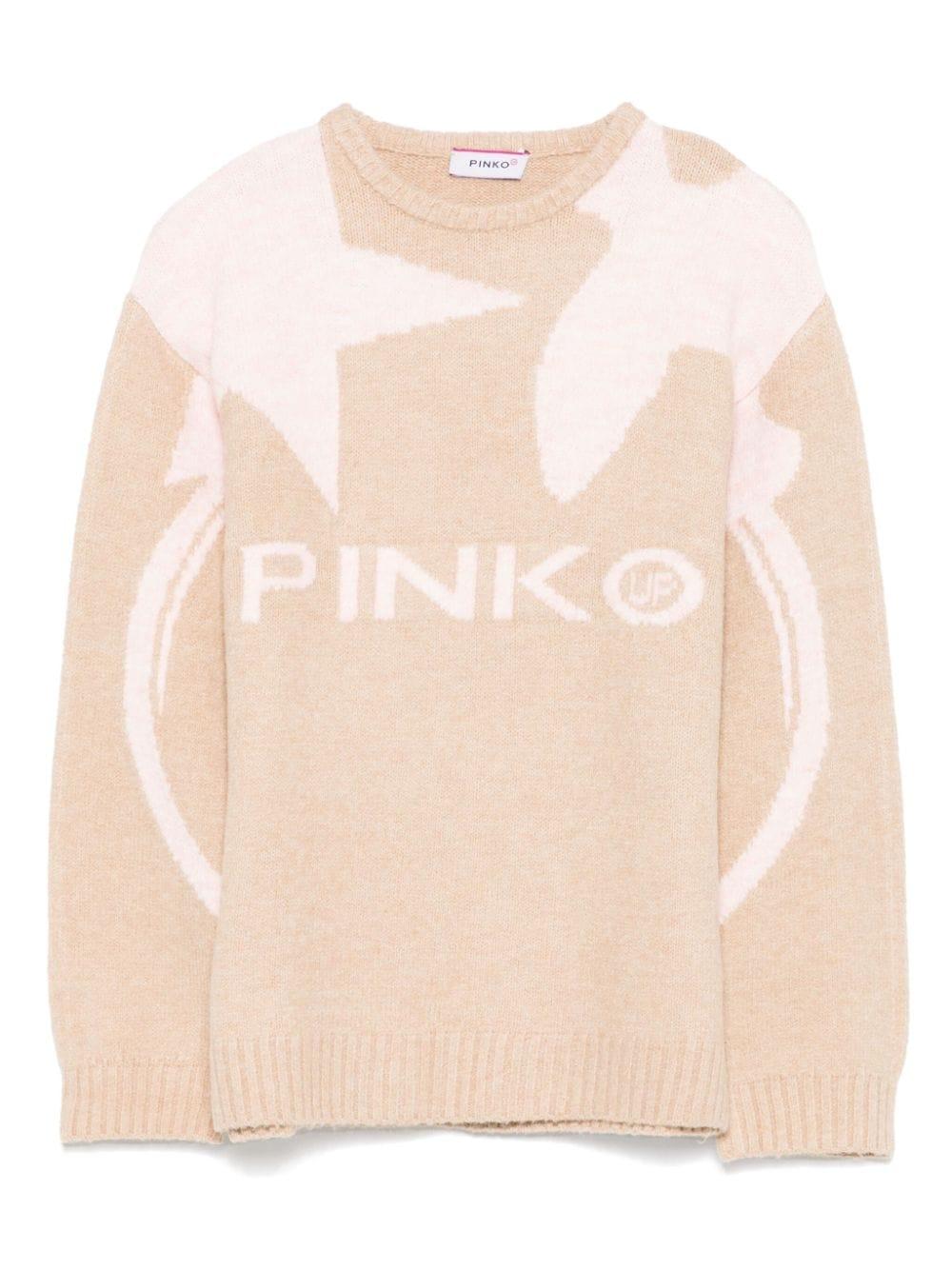 Maglione marrone chiaro/rosa per bambina