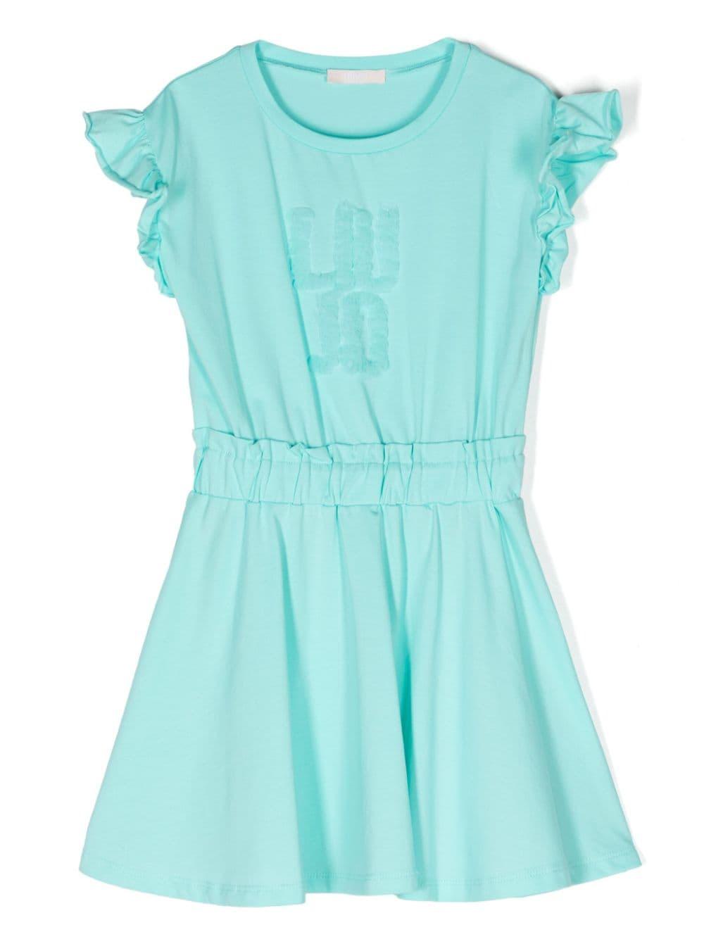 Abito blu acqua per bambina con logo