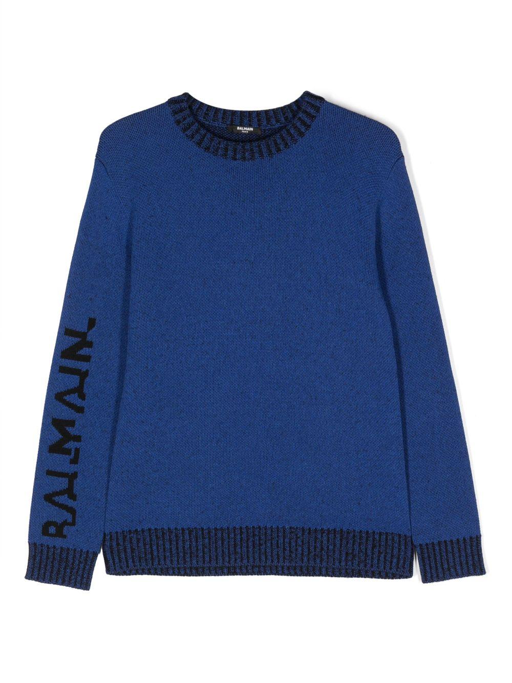 Blue sweater for boys with black logo