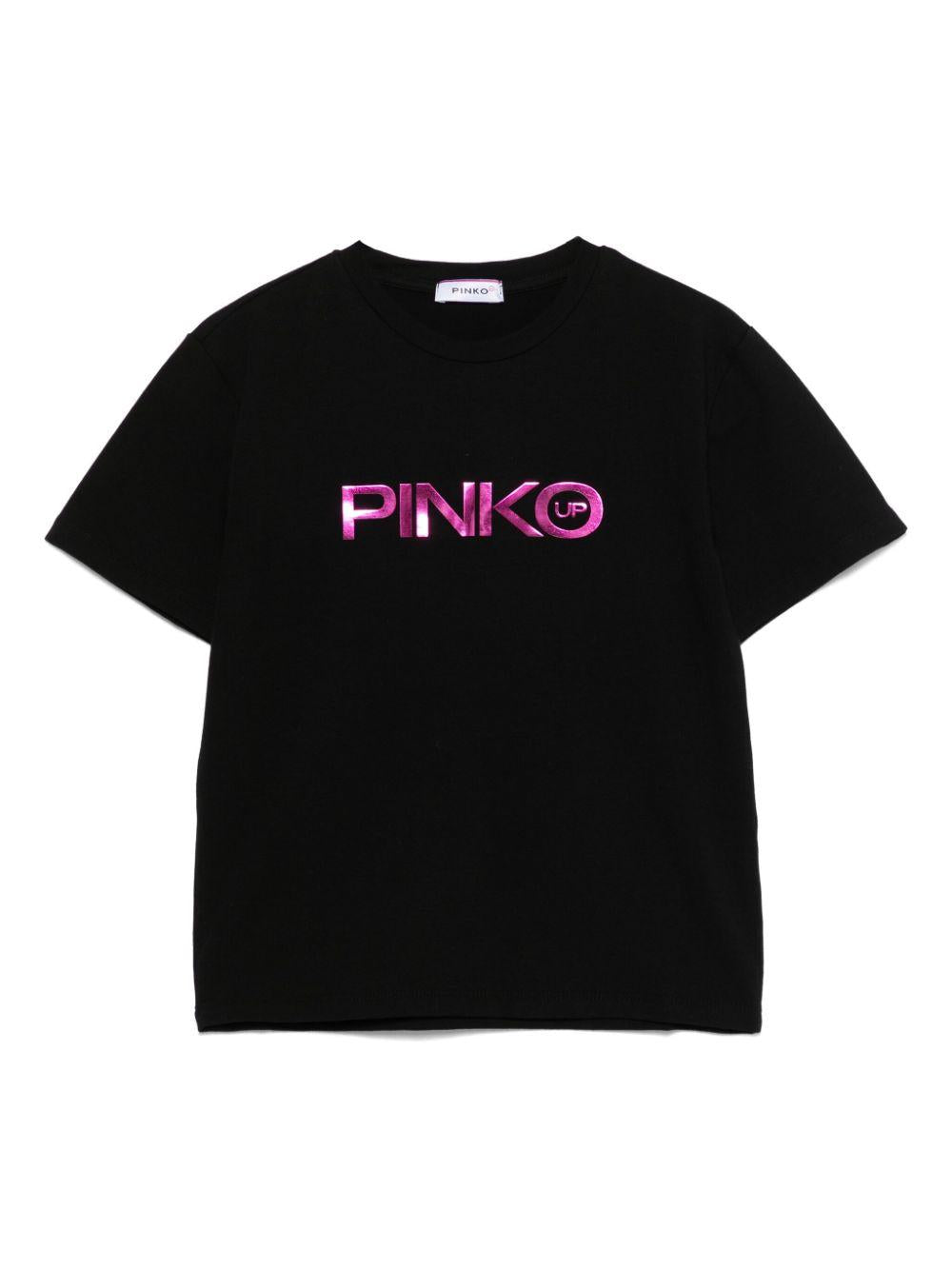 T-shirt nera per bambina con logo
