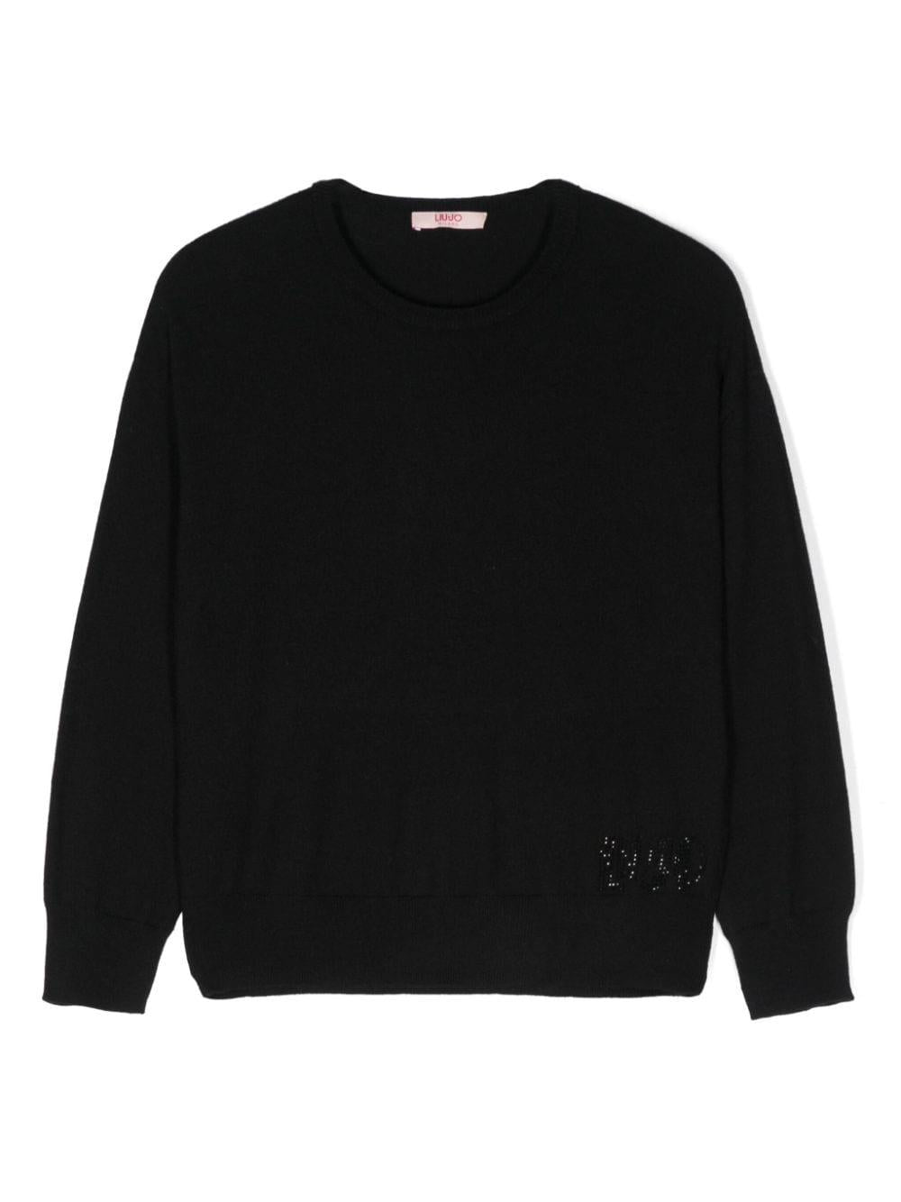 Maglione nero per bambina con logo
