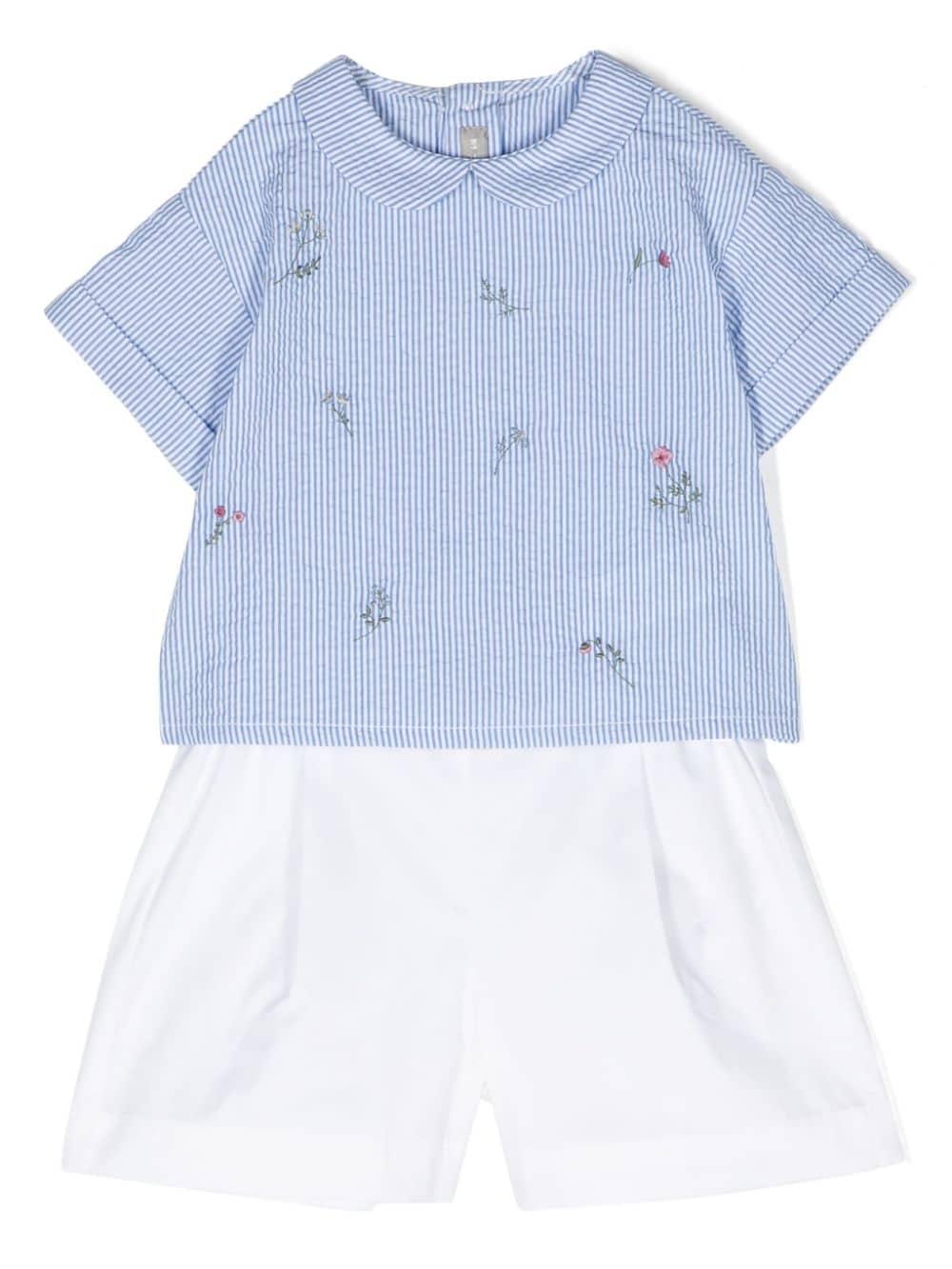 Completo azzurro e bianco per neonata