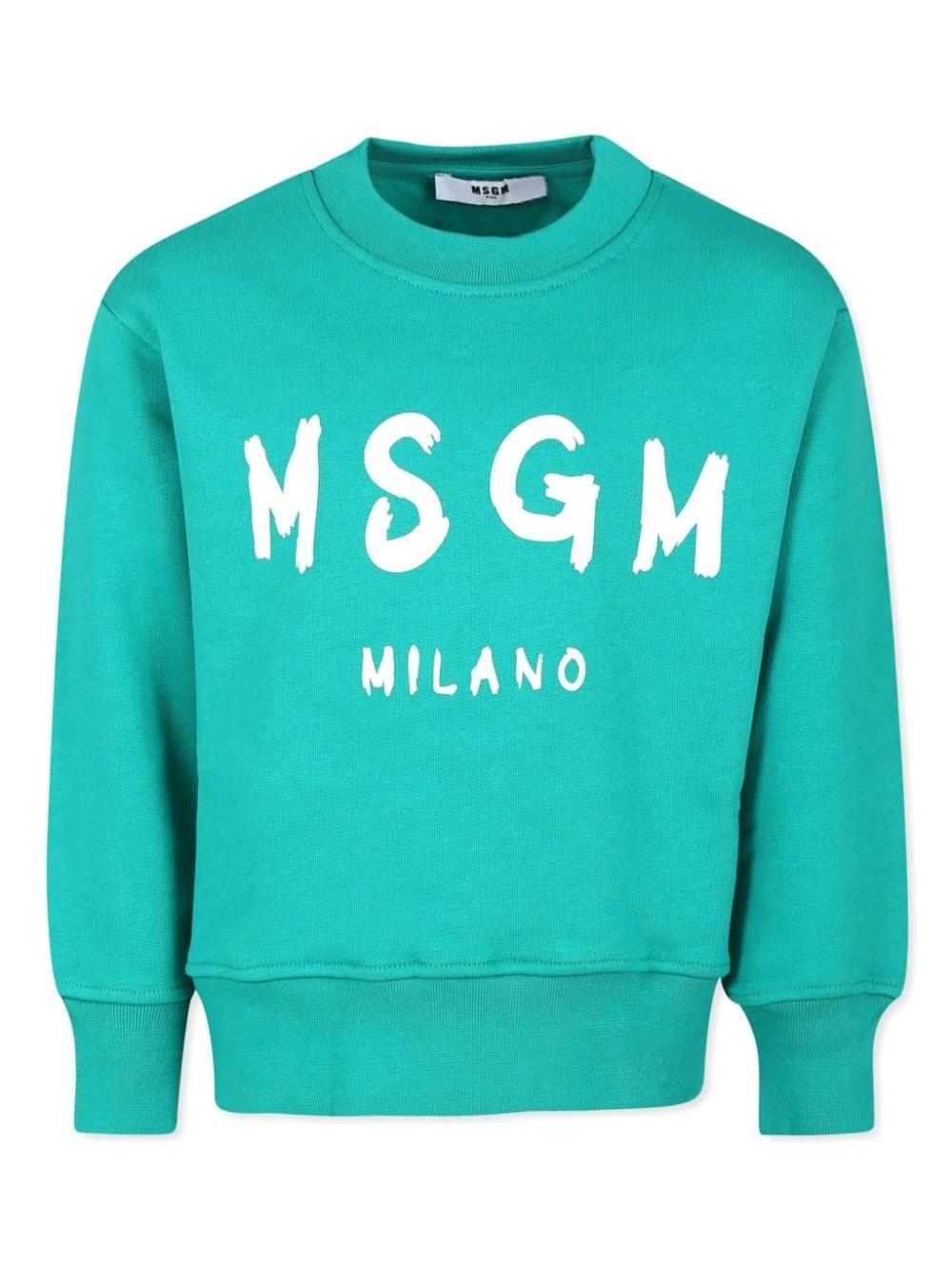 Unisex green cotton sweatshirt with logo