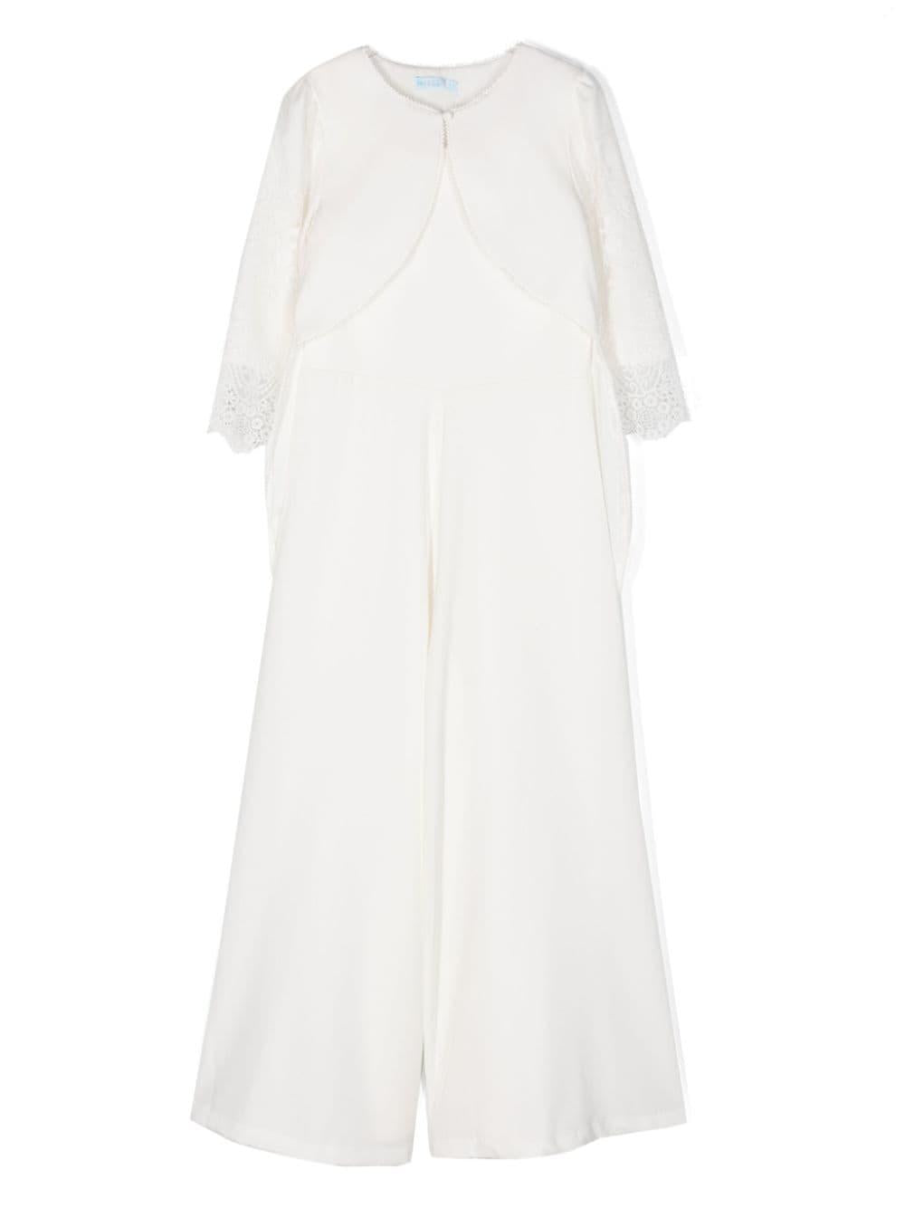 White jumpsuit for girls with cardigan