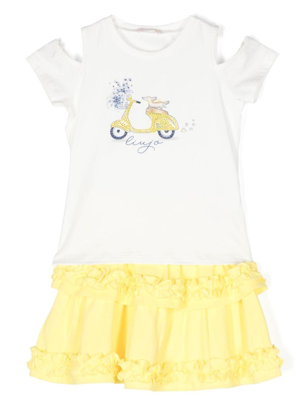 Completo sportivo bianco e giallo per bambina