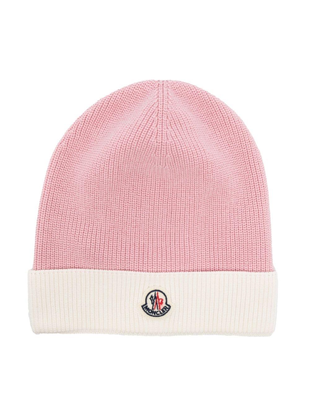 Pink and white hat for baby girls with logo
