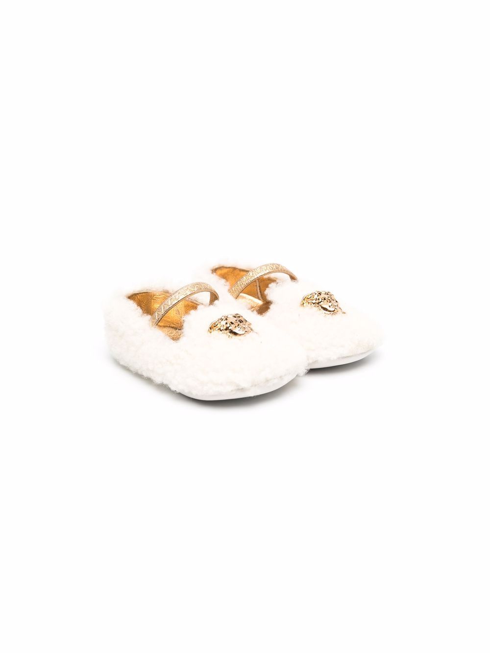 White baby girl slippers with logo
