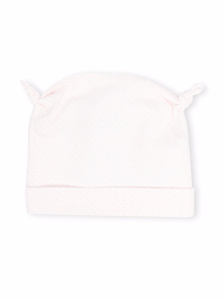 Baby girl hat in white and pink cotton