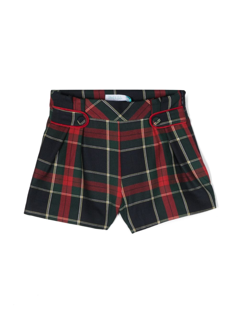 Shorts for girls in blue and red checked pattern