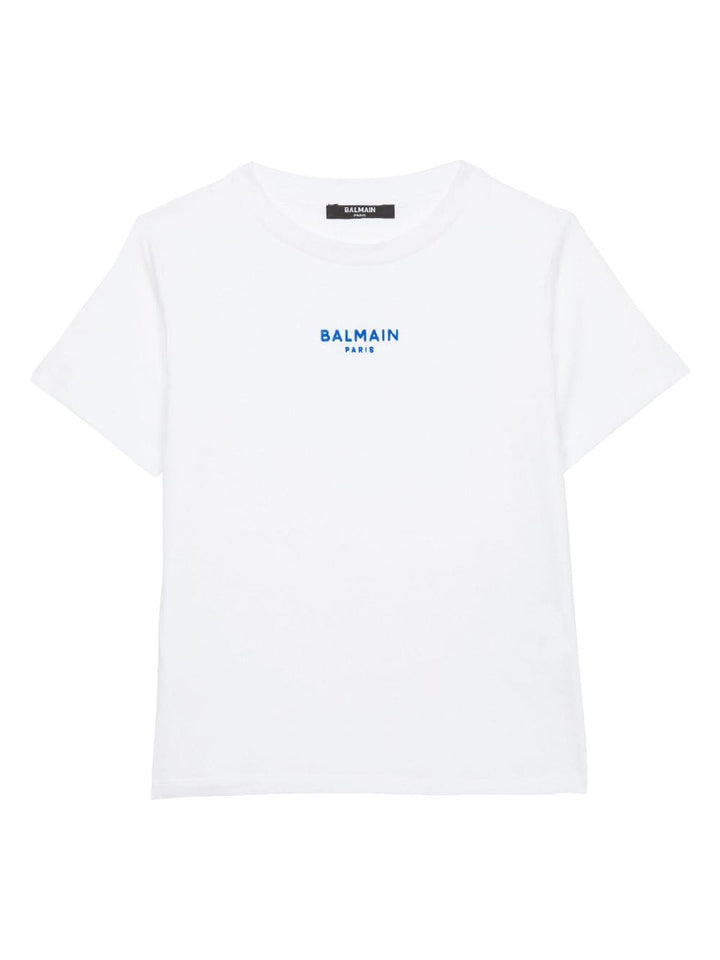 T-shirt bianca per bambino con logo blu