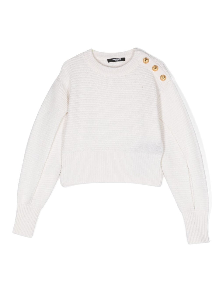 White sweater for girls with gold buttons