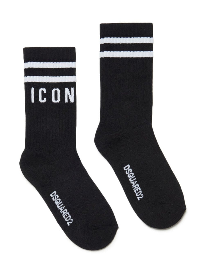 Calze nere con stampa ICON bianca DQ1035D00WI DQ900 Dsquared2 Kids 