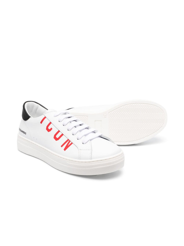 White sneakers for children with ICON print