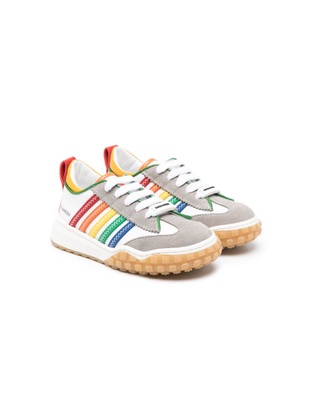 White sneakers with multicolored stripes for children