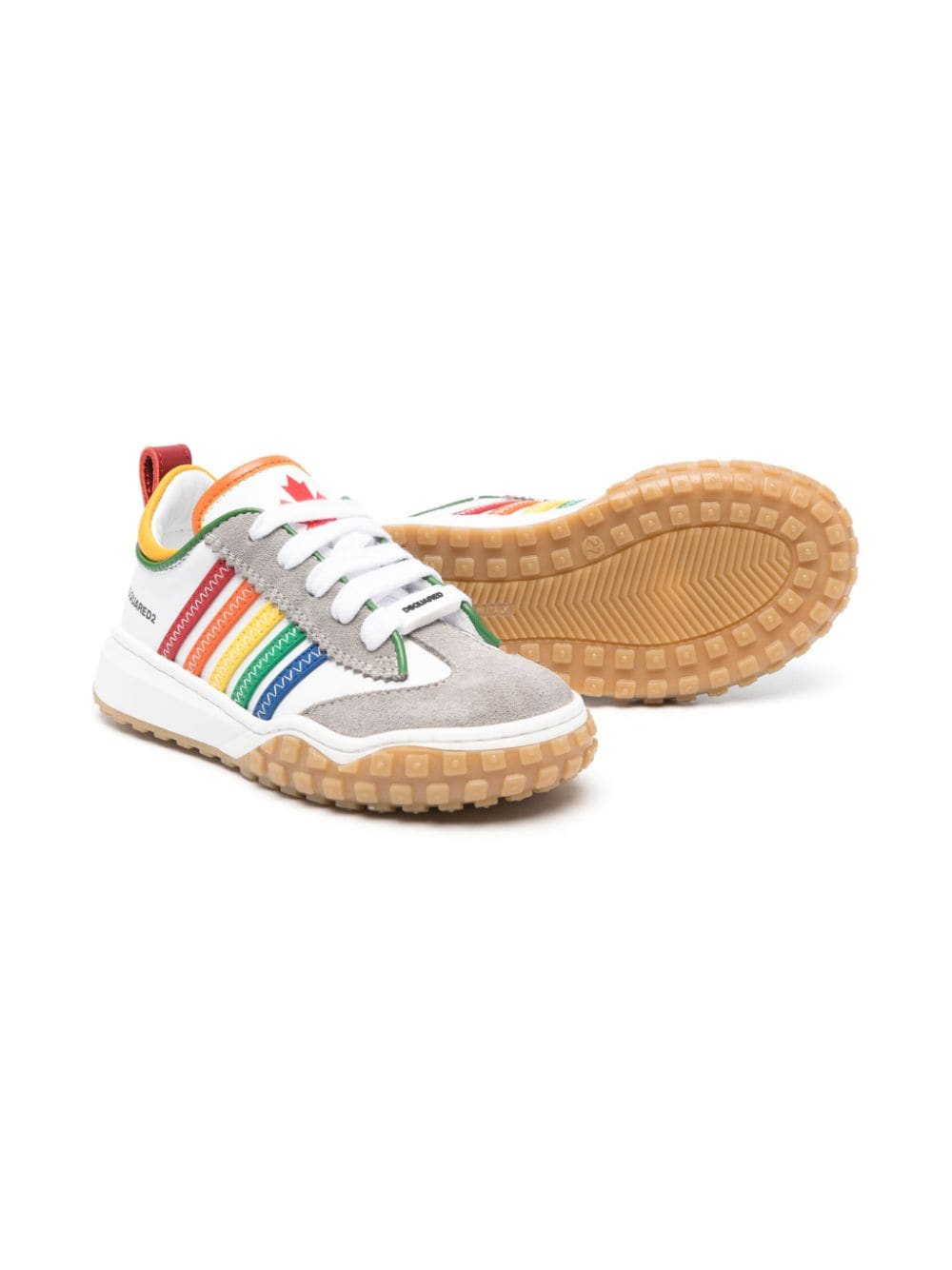 White and multicolored sneakers for children