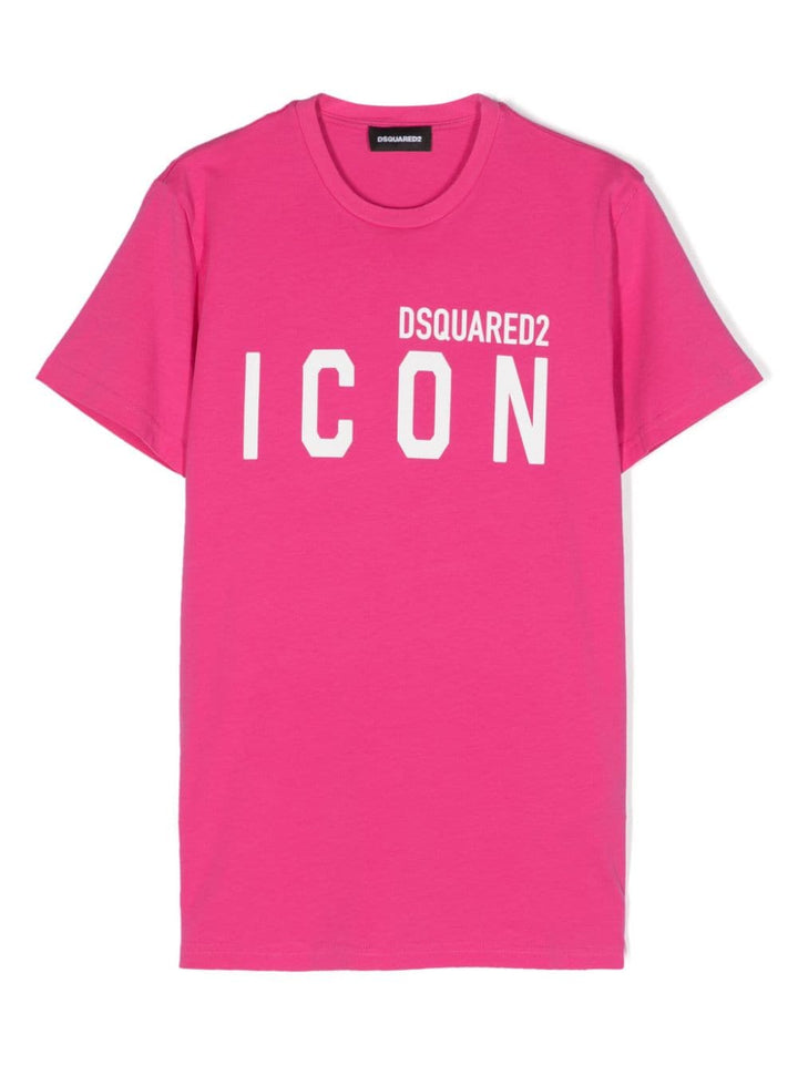 Fuchsia t-shirt for boys with ICON print