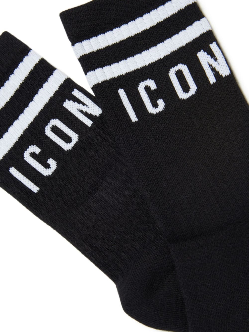 Black socks with white ICON print
