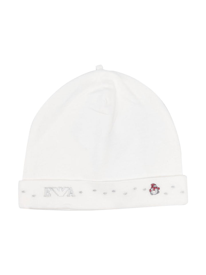 White baby hat with logo