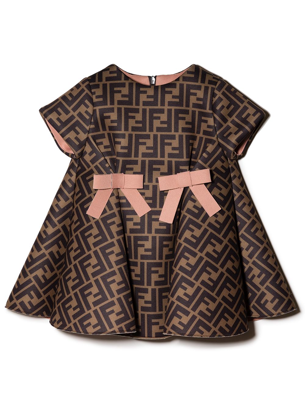 Brown dress for baby girls with all-over logo