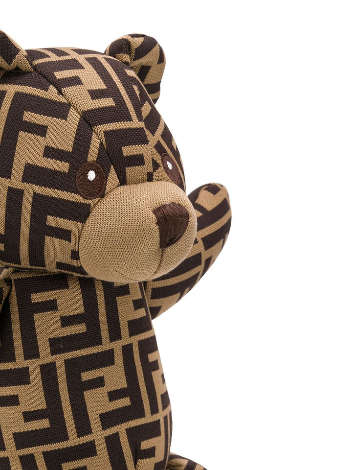 Brown teddy bear with logo print