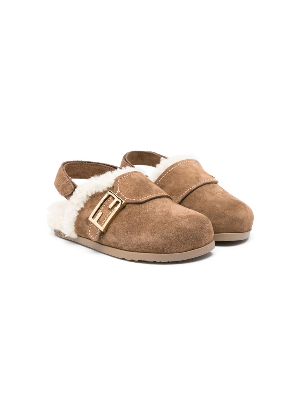 Beige leather sabot for girls with fur