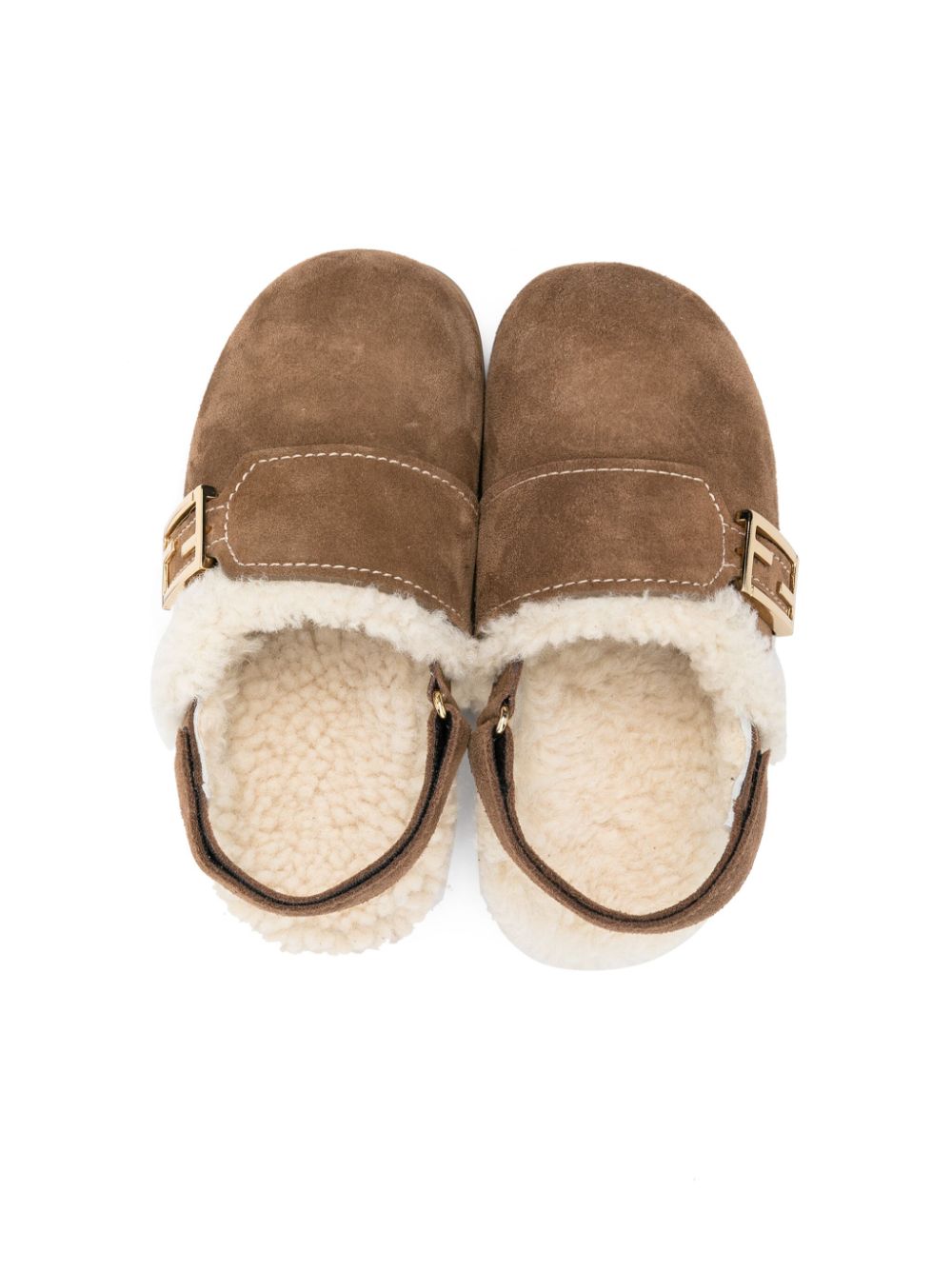 Beige leather sabot for girls with fur