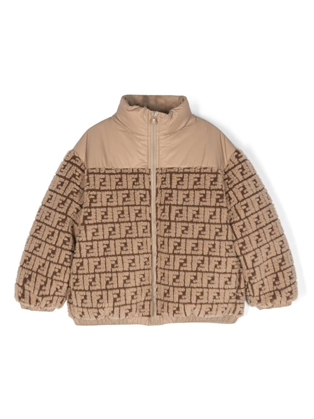 Beige jacket for boys with all-over logo