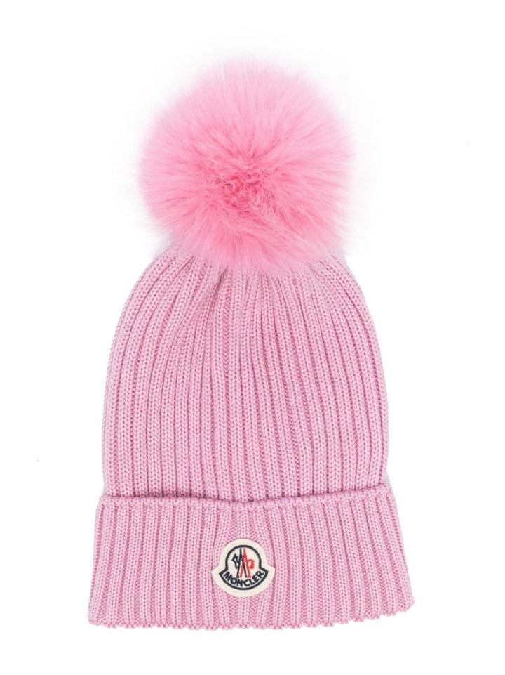 Pink hat for girls with pompon