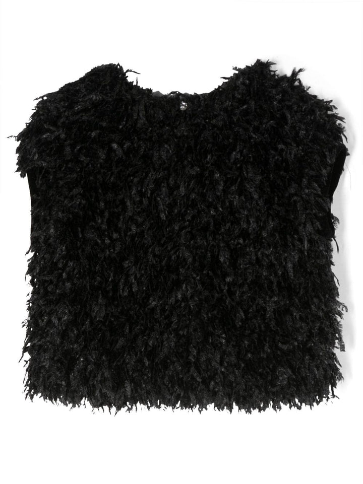 Black top for girls with feather effect