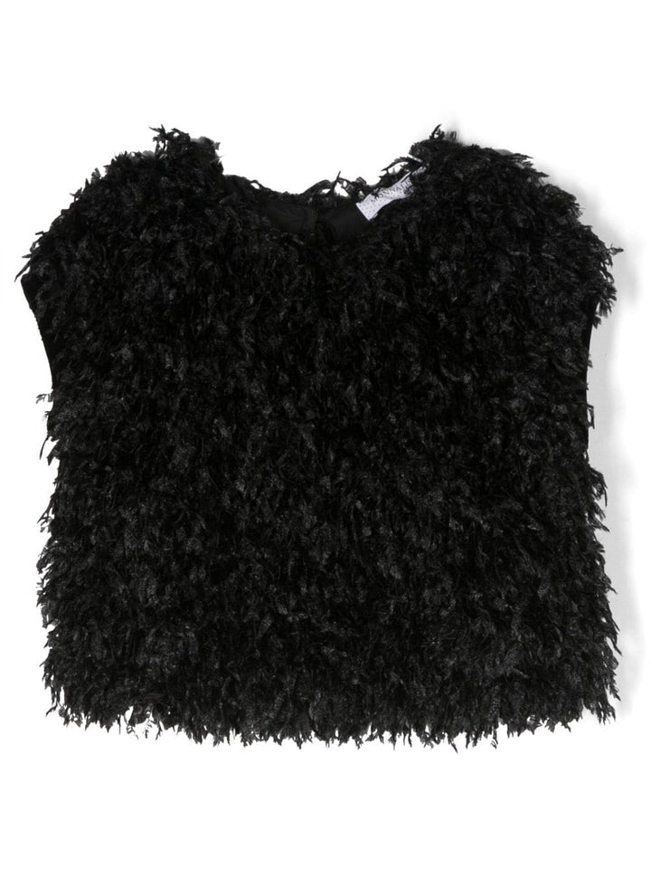 Black top for girls with feather effect