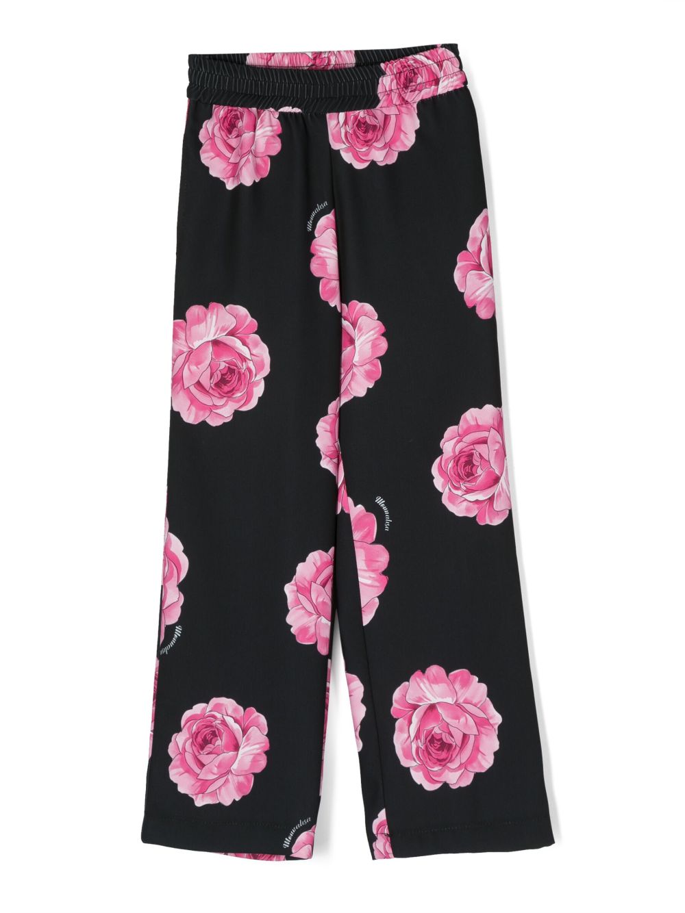 Black trousers for girls with roses