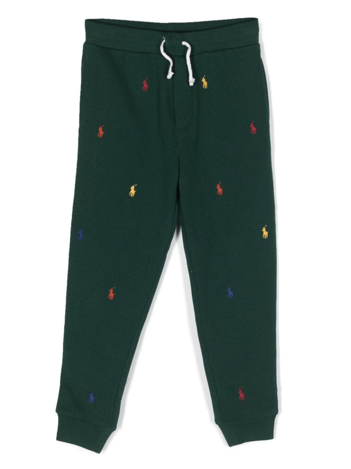 Green sports trousers for boys with logo