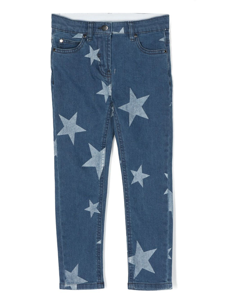Indigo blue jeans for girls with print