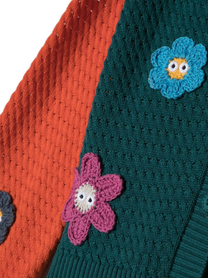 Green and red cardigan for girls with flowers