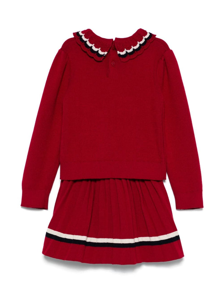 Completo in maglia rosso per bambina