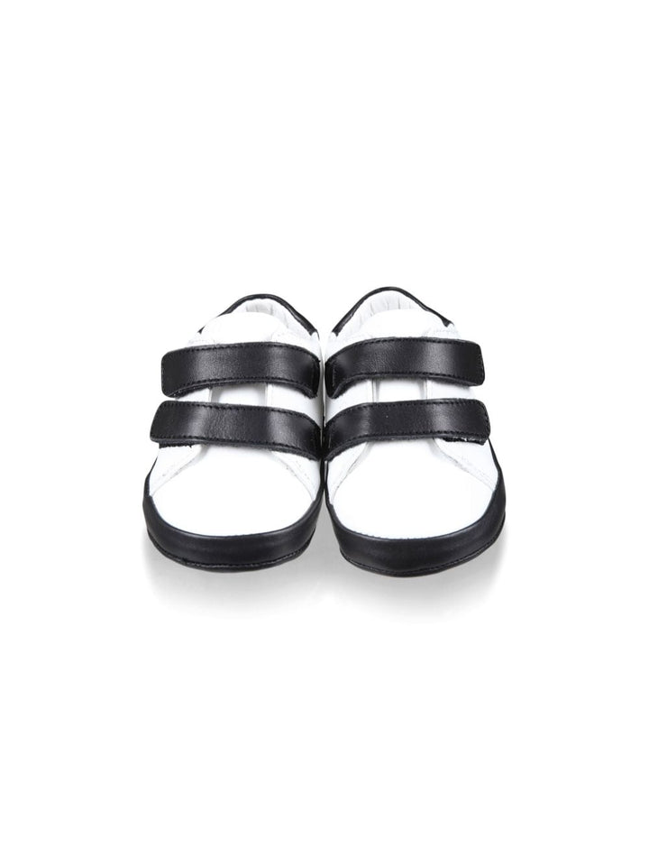 Black and white leather baby shoes