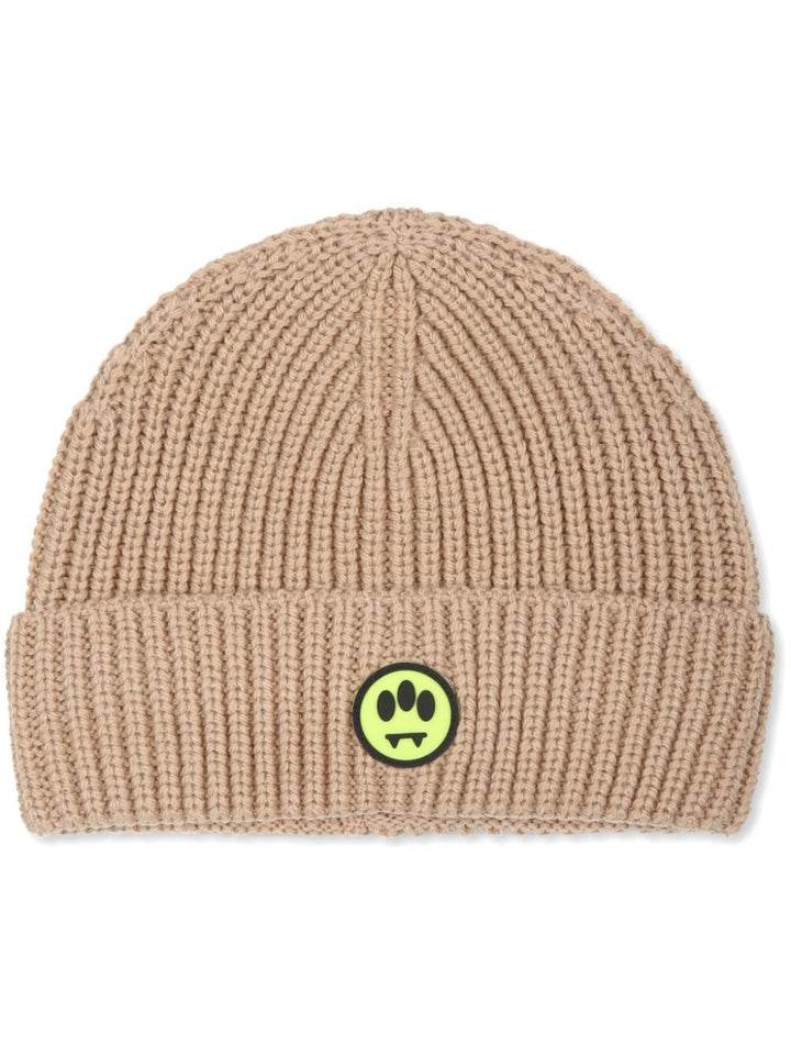 Cappello unisex in misto lana beige con logo