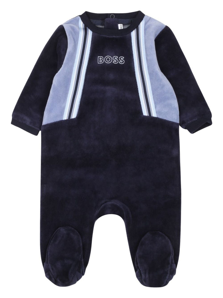 Blue baby onesie with logo