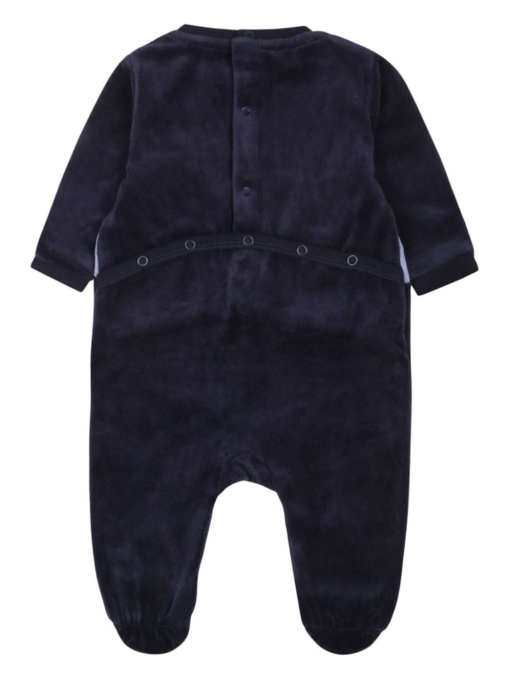 Blue baby onesie with logo