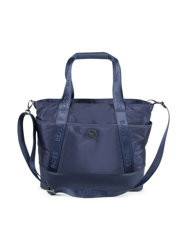 Navy blue mommy bag with logo