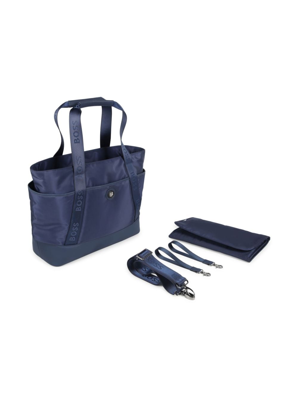 Navy blue mommy bag with logo