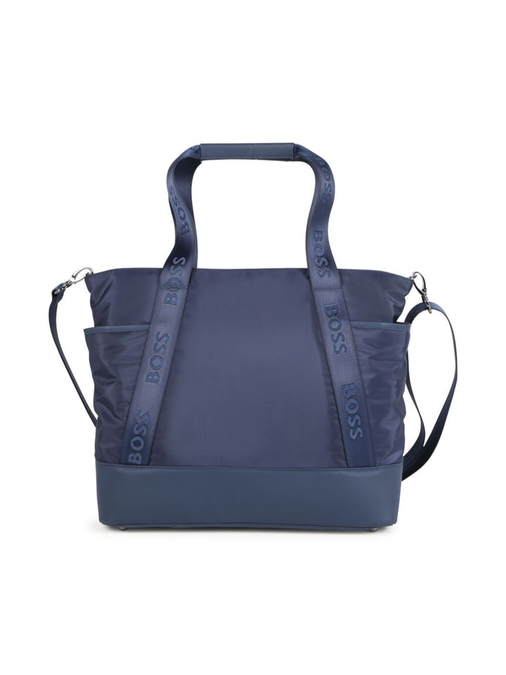 Navy blue mommy bag with logo