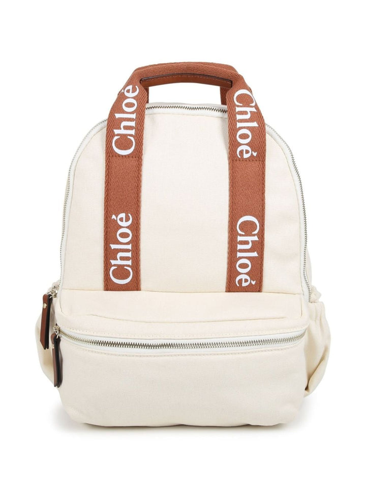 White mommy backpack with logo